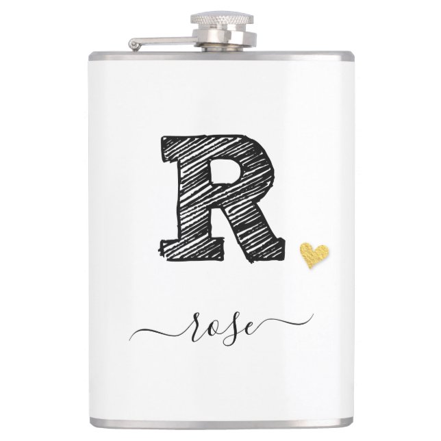Retro Sketch Monogram Letter R, Flask (Front)