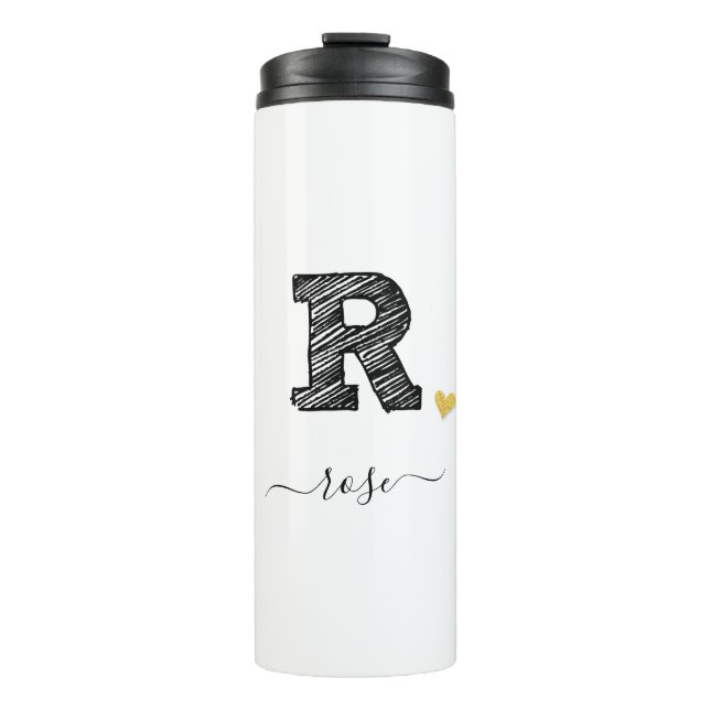 Retro Sketch Monogram Letter R, Thermal Tumbler (Front)