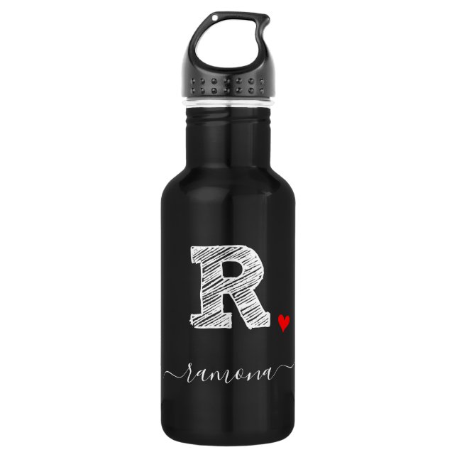 Retro Sketch Monogram Letter R, Water Bottle (Front)