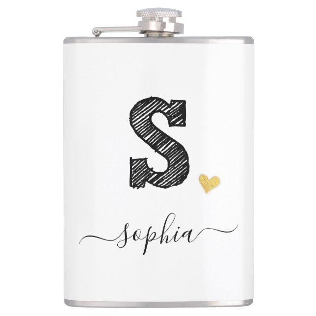 Retro Sketch Monogram Letter S, Flask (Front)