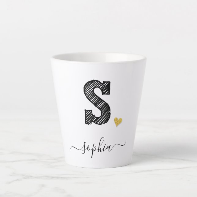 Retro Sketch Monogram Letter S, Latte Mug (Front)