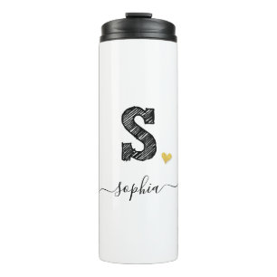 Retro Sketch Monogram Letter S, Thermal Tumbler