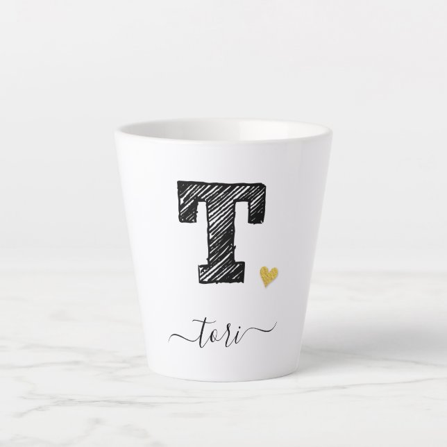 Retro Sketch Monogram Letter T, Latte Mug (Front)