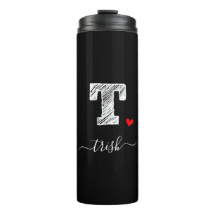 Retro Sketch Monogram Letter T, Thermal Tumbler