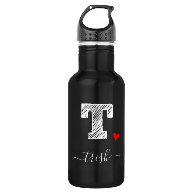 Retro Sketch Monogram Letter T, Water Bottle (Front)
