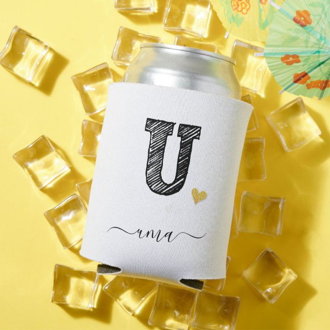 Retro Sketch Monogram Letter U, Can Cooler (In Situ Summer)