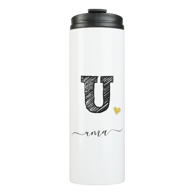 Retro Sketch Monogram Letter U, Thermal Tumbler (Front)