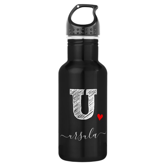Retro Sketch Monogram Letter U, Water Bottle (Front)