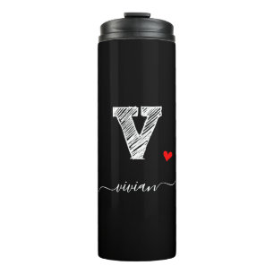 Retro Sketch Monogram Letter V, Thermal Tumbler