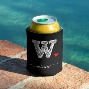 Retro Sketch Monogram Letter W, Can Cooler