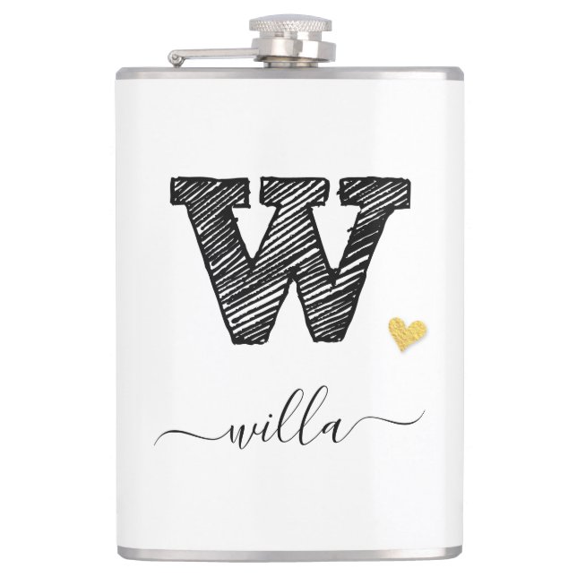 Retro Sketch Monogram Letter W, Flask (Front)