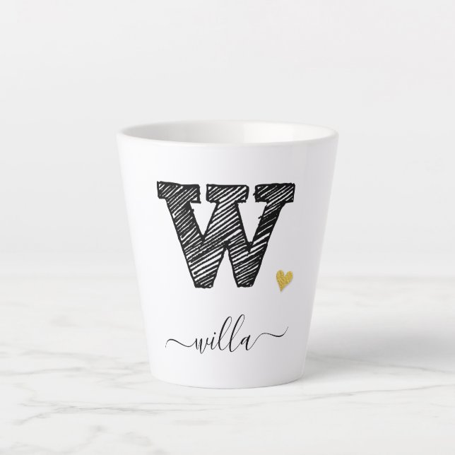 Retro Sketch Monogram Letter W, Latte Mug (Front)