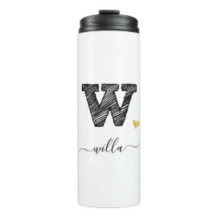 Retro Sketch Monogram Letter W, Thermal Tumbler