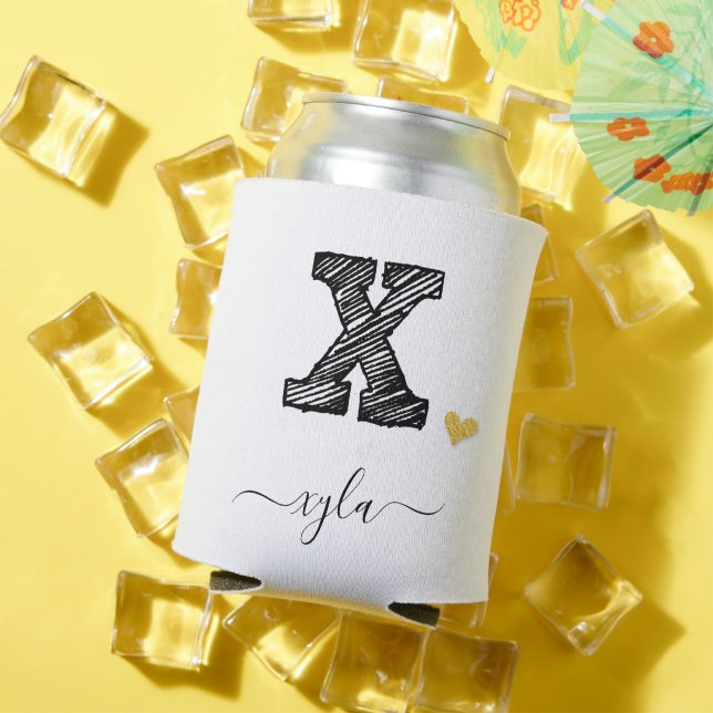 Retro Sketch Monogram Letter X, Can Cooler (In Situ Summer)