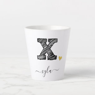 Retro Sketch Monogram Letter X, Latte Mug