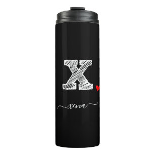 Retro Sketch Monogram Letter X, Thermal Tumbler