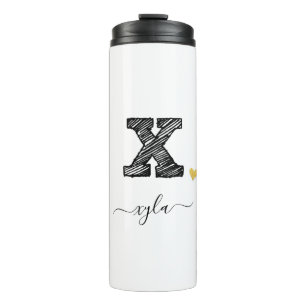 Retro Sketch Monogram Letter X, Thermal Tumbler
