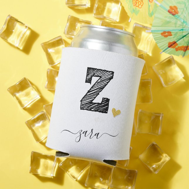 Retro Sketch Monogram Letter Z, Can Cooler (In Situ Summer)