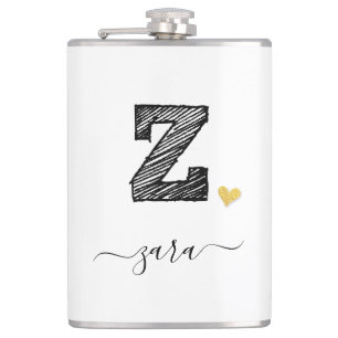 Retro Sketch Monogram Letter Z, Flask