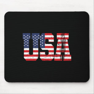 Retro Sketll Player Silhouette American Flag Usa  Mouse Mat