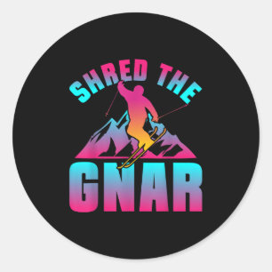 Retro Ski 90s 80s Skiing Outfit Shred The Gnar Ski Classic Round Sticker