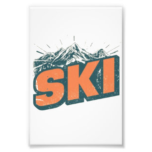 Retro Ski Club   Vintage 80s Ski Lift Illustration Photo Print