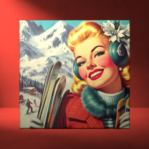 Retro Ski Girl Tile