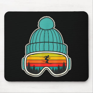Retro ski goggles beanie reflection mountain sunse mouse mat