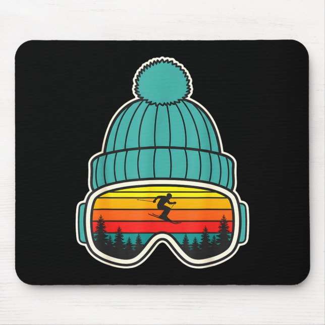 Retro ski goggles beanie reflection mountain sunse mouse mat (Front)