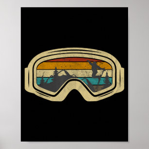 Retro ski goggles mountain snow winter vacation poster