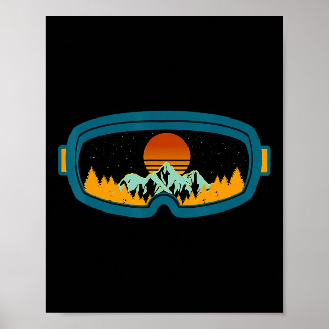 Retro Ski Goggles Skiing Skis Snowboard Winter Sea Poster (Front)