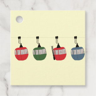 Retro Ski Gondola Lift Skiers Cream Favour Tags