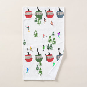 Retro Ski Illustration Hand Towel