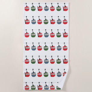 Retro Ski Lift Illustration Beach Towel