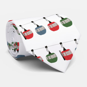 Retro Ski Lift Illustration Skier Tie