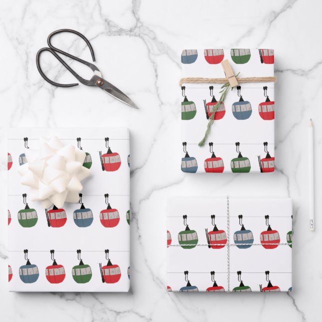 Retro Ski Lift Illustration Wrapping Paper Sheet (Front)