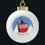 Retro Ski Lift Skiing Snow Mountain Illustration Ceramic Ball Christmas Ornament<br><div class="desc">Modern ski themed gift for him and her. Retro ski lift gondola illustration pattern for skier. Skiing themed home decor and gifts.</div>