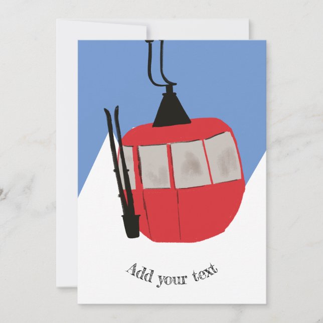 Retro Ski Lift Skiing Snow Mountain Illustration Holiday Card (Front)