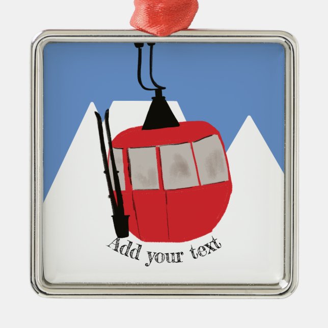 Retro Ski Lift Skiing Snow Mountain Illustration Metal Tree Decoration (Front)