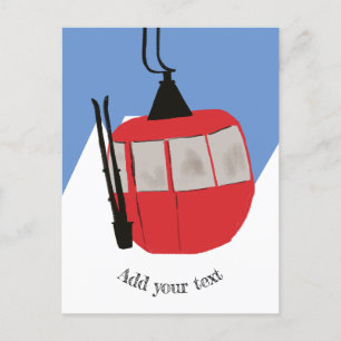 Retro Ski Lift Skiing Snow Mountain Illustration Postcard