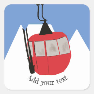 Retro Ski Lift Skiing Snow Mountain Illustration Square Sticker