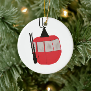 Retro Ski Lift - Skiing Snowboarding Ceramic Tree Decoration