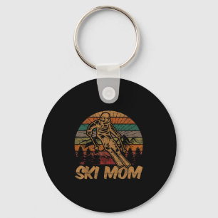 Retro Ski Mum Sunset Gift Mother Skier Fan Skiing Key Ring