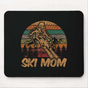 Retro Ski Mum Sunset Gift Mother Skier Fan Skiing Mouse Mat