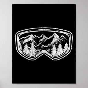 Retro Ski Snowboard Goggles Gift Skiing Snow Winte Poster
