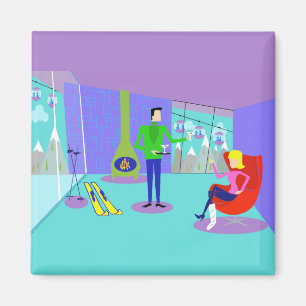 Retro Ski Vacation Magnet
