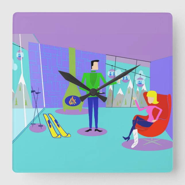 Retro Ski Vacation Wall Clock (Front)