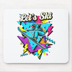 Retro ski vintage 80s 90s skiing sports design mouse mat