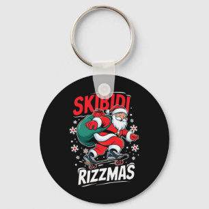 Retro Skibidi Rizzmas Funny Santa Clause Skating B Key Ring