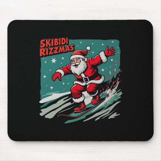 Retro Skibidi Rizzmas Funny Santa Clause Skating B Mouse Mat (Front)